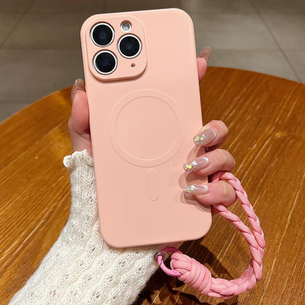 Solid Color Liquid Silicone Magnetic Phone Case with Lanyard, For iPhone 11 Pro Max