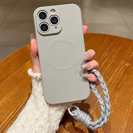 Solid Color Liquid Silicone Magnetic Phone Case with Lanyard, For iPhone 11 Pro Max