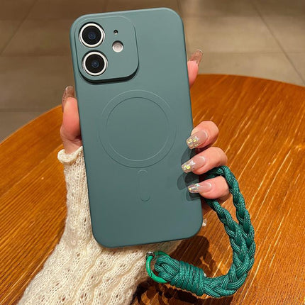 Solid Color Liquid Silicone Magnetic Phone Case with Lanyard, For iPhone 11