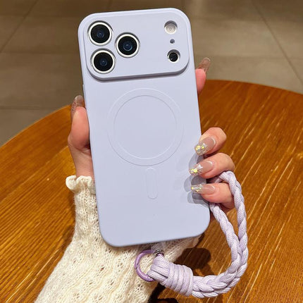 Solid Color Liquid Silicone Magnetic Phone Case with Lanyard, For iPhone 18 Pro