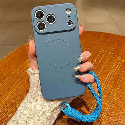 Solid Color Liquid Silicone Magnetic Phone Case with Lanyard, For iPhone 18 Pro