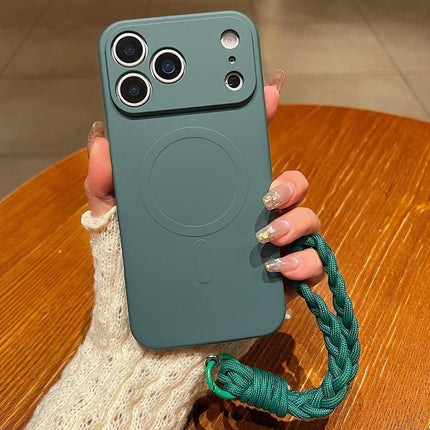 Solid Color Liquid Silicone Magnetic Phone Case with Lanyard, For iPhone 18 Pro Max