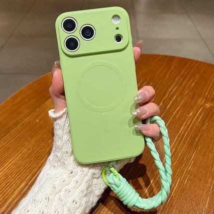 Solid Color Liquid Silicone Magnetic Phone Case with Lanyard, For iPhone 18 Pro Max