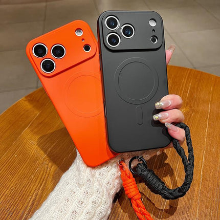 Solid Color Liquid Silicone Magnetic Phone Case with Lanyard, For iPhone 18 Pro