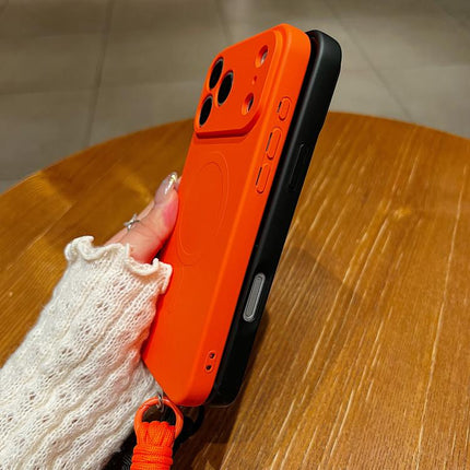 Solid Color Liquid Silicone Magnetic Phone Case with Lanyard, For iPhone 16