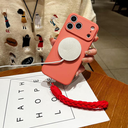 Solid Color Liquid Silicone Magnetic Phone Case with Lanyard, For iPhone 12 Pro Max