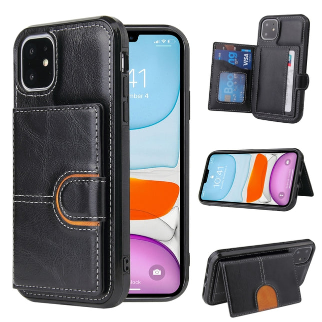 PU + TPU + PC  Shockproof Back Cover Case with Card Slot & Holder, For iPhone 11, For iPhone 11 Pro, For iPhone 11 Pro Max, For iPhone 12 mini
