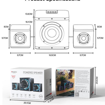 Yesido YSW41 40W 2.1 Channel System Colorful RGB Bluetooth Speaker Subwoofer, YSW41