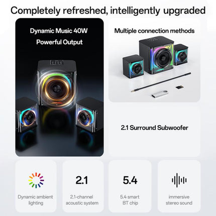 Yesido YSW41 40W 2.1 Channel System Colorful RGB Bluetooth Speaker Subwoofer, YSW41