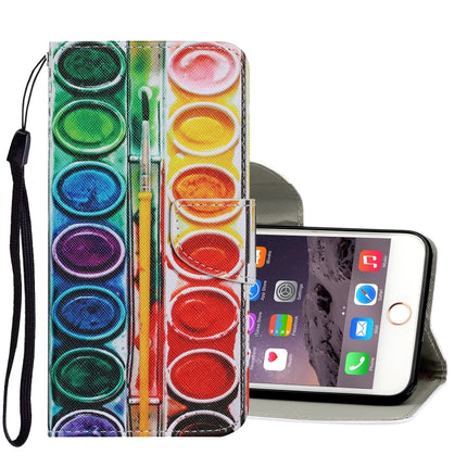 Horizontale Klapphülle aus PU-Leder mit farbigem Zeichenmuster, Halterung, Kartenfächern, Geldbörse und Trageband, für iPhone 6 und 6s, für iPhone 6 Plus und 6s Plus
