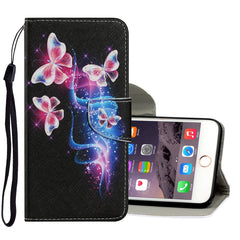 Estuche de cuero PU con tapa horizontal con patrón de dibujo de colores, con soporte, ranuras para tarjetas, billetera y cordón, para iPhone 6 y 6s, para iPhone 6 Plus y 6s Plus