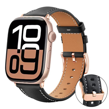 xDfind Rose Gold Buckle Black Shark Fine Grain Vegan Leather Watch Band, For Apple Watch 42 / 44 / 45 / 46 / 49mm, For Apple Watch 38 / 40 / 41 / S11 42mm
