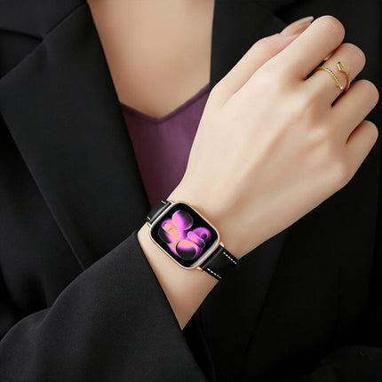 xDfind Rose Gold Buckle Black Shark Fine Grain Vegan Leather Watch Band, For Apple Watch 42 / 44 / 45 / 46 / 49mm, For Apple Watch 38 / 40 / 41 / S11 42mm