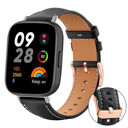 xDfind Rose Gold Buckle Black Shark Fine Grain Vegan Leather Watch Band, For Xiaomi Band 10 Pro / 9 Pro / Redmi Watch 6, For Redmi Watch 3 Active / Watch 3 Lite, For Redmi Watch 3