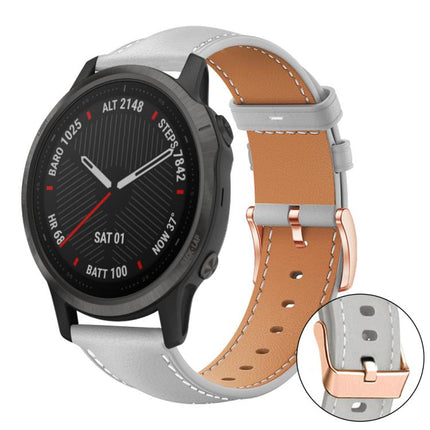 xDfind Rose Gold Buckle Black Shark Fine Grain Vegan Leather Watch Band, For Garmin Fenix 8/7/6/5 22mm, For Garmin Fenix 8/7S/6S/5S 20mm, For Garmin Forerunner 45 / 45S / Swim 2, For Garmin Forerunner 220/735/735XT/230/235