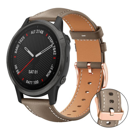 xDfind Rose Gold Buckle Black Shark Fine Grain Vegan Leather Watch Band, For Garmin Fenix 8/7/6/5 22mm, For Garmin Fenix 8/7S/6S/5S 20mm, For Garmin Forerunner 45 / 45S / Swim 2, For Garmin Forerunner 220/735/735XT/230/235