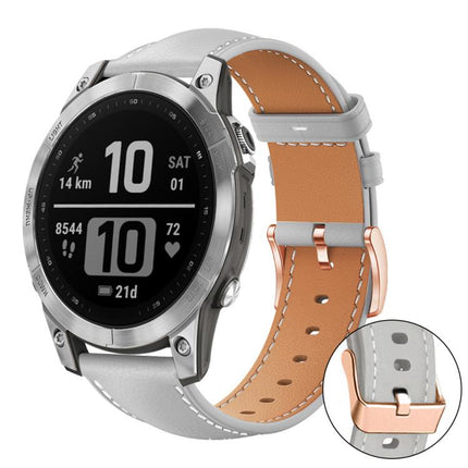 xDfind Rose Gold Buckle Black Shark Fine Grain Vegan Leather Watch Band, For Garmin Fenix 8/7/6/5 22mm, For Garmin Fenix 8/7S/6S/5S 20mm, For Garmin Forerunner 45 / 45S / Swim 2, For Garmin Forerunner 220/735/735XT/230/235