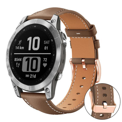 xDfind Rose Gold Buckle Black Shark Fine Grain Vegan Leather Watch Band, For Garmin Fenix 8/7/6/5 22mm, For Garmin Fenix 8/7S/6S/5S 20mm, For Garmin Forerunner 45 / 45S / Swim 2, For Garmin Forerunner 220/735/735XT/230/235
