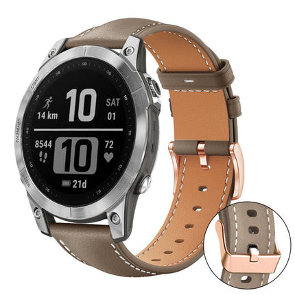 xDfind Rose Gold Buckle Black Shark Fine Grain Vegan Leather Watch Band, For Garmin Fenix 8/7/6/5 22mm, For Garmin Fenix 8/7S/6S/5S 20mm, For Garmin Forerunner 45 / 45S / Swim 2, For Garmin Forerunner 220/735/735XT/230/235