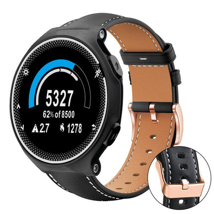xDfind Rose Gold Buckle Black Shark Fine Grain Vegan Leather Watch Band, For Garmin Fenix 8/7/6/5 22mm, For Garmin Fenix 8/7S/6S/5S 20mm, For Garmin Forerunner 45 / 45S / Swim 2, For Garmin Forerunner 220/735/735XT/230/235