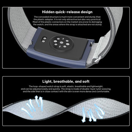 For Amazfit Helio Strap xDfind Covered Nylon Loop Band, 280mm Wristband, 420mm Arm Strap