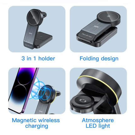 TOTU CW-1-W 3 in 1 Magnetic Wireless Charger Dock for Phone Earbuds Watch, CW-1-W