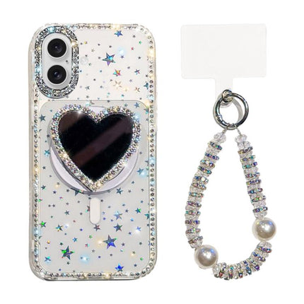 Sparkling IMD Heart-Shaped Mirror Magnetic Phone Case with Bracelet, For iPhone 17 Pro Max, For iPhone 17 Pro, For iPhone 17, For iPhone Air