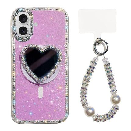 Sparkling IMD Heart-Shaped Mirror Magnetic Phone Case with Bracelet, For iPhone 17 Pro Max, For iPhone 17 Pro, For iPhone 17, For iPhone Air