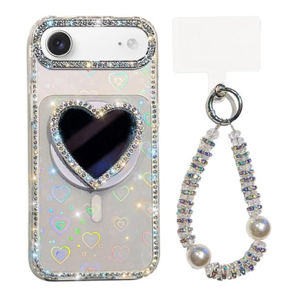 Sparkling IMD Heart-Shaped Mirror Magnetic Phone Case with Bracelet, For iPhone 17 Pro Max, For iPhone 17 Pro, For iPhone 17, For iPhone Air