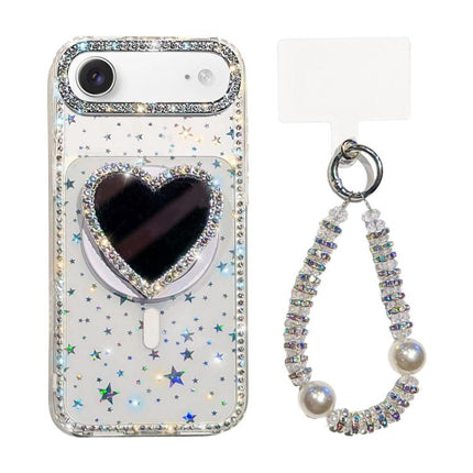 Sparkling IMD Heart-Shaped Mirror Magnetic Phone Case with Bracelet, For iPhone 17 Pro Max, For iPhone 17 Pro, For iPhone 17, For iPhone Air