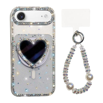 Sparkling IMD Heart-Shaped Mirror Magnetic Phone Case with Bracelet, For iPhone 17 Pro Max, For iPhone 17 Pro, For iPhone 17, For iPhone Air
