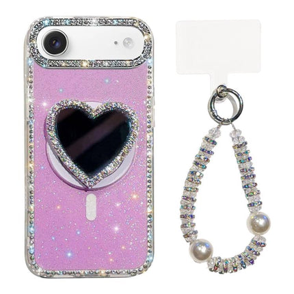 Sparkling IMD Heart-Shaped Mirror Magnetic Phone Case with Bracelet, For iPhone 17 Pro Max, For iPhone 17 Pro, For iPhone 17, For iPhone Air