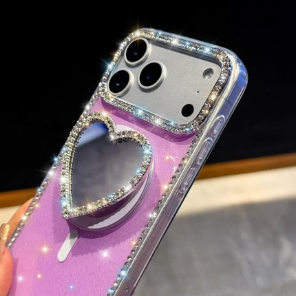 Sparkling IMD Heart-Shaped Mirror Magnetic Phone Case with Bracelet, For iPhone 15 Pro, For iPhone 15, For iPhone 14, For iPhone 14 Pro