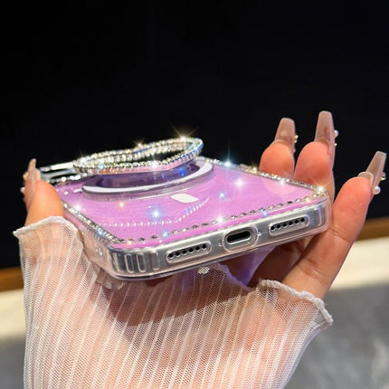 Sparkling IMD Heart-Shaped Mirror Magnetic Phone Case with Bracelet, For iPhone 17 Pro Max, For iPhone 17 Pro, For iPhone 17, For iPhone Air
