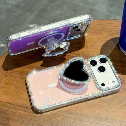 Sparkling IMD Heart-Shaped Mirror Magnetic Phone Case with Bracelet, For iPhone 14 Pro Max, For iPhone 13 Pro Max, For iPhone 13 Pro, For iPhone 13