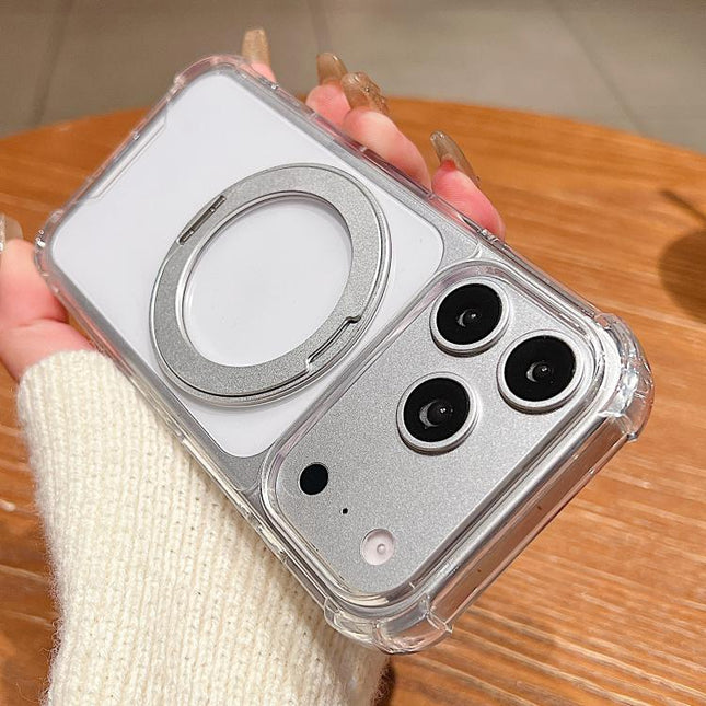 Four Corner Shockproof Space Magnetic Phone Case with 360 Degrees Rotating Holder, For iPhone 18, For iPhone 18 Pro, For iPhone 18 Pro Max, For iPhone 17 Pro Max, For iPhone 17 Pro, For iPhone 17, For iPhone Air, For iPhone 16 Pro Max, For iPhone 16 Pr...
