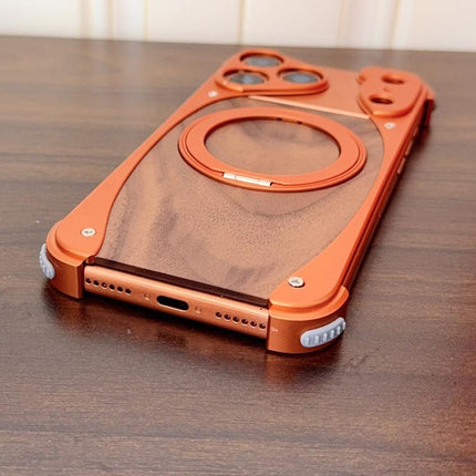 Walnut Metal Frameless 360 Degree Rotation Holder MagSafe Phone Case, For iPhone 17 Pro Max, For iPhone 17 Pro