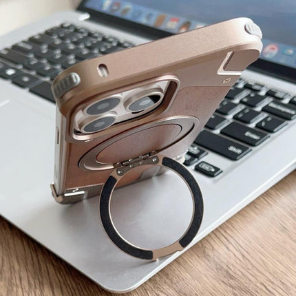 Armor Walnut Wood Metal Frameless 360 Rotation Holder Magnetic Phone Case, For iPhone 15 Pro Max, For iPhone 15 Pro