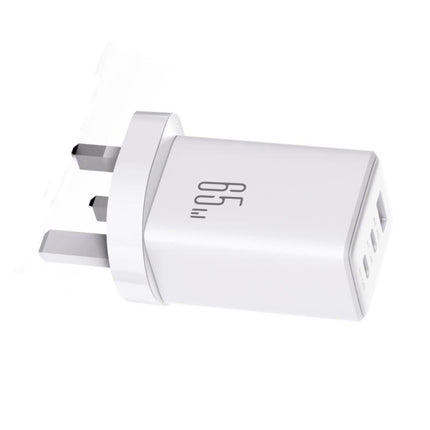 JOYROOM JR-TG10 65W GaN Dual Type-C, USB 3-Port Charger with Type-C to 8 Pin Cable, EU Plug, UK Plug