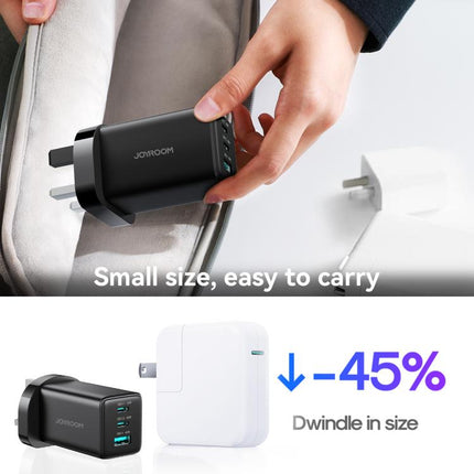 JOYROOM JR-TG10 65W GaN Dual Type-C, USB 3-Port Charger with Type-C to 8 Pin Cable, EU Plug, UK Plug