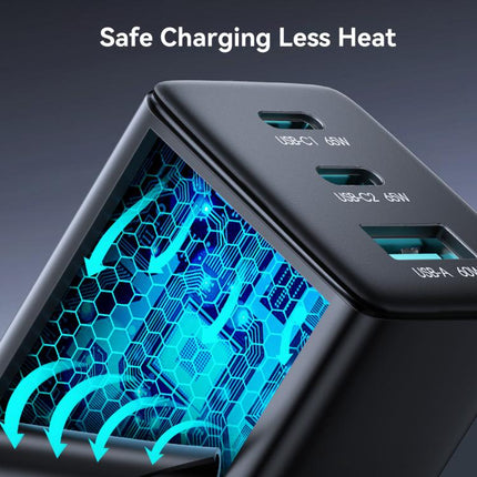 JOYROOM JR-TG10 65W GaN Dual Type-C, USB 3-Port Charger with Type-C to 8 Pin Cable, EU Plug, UK Plug