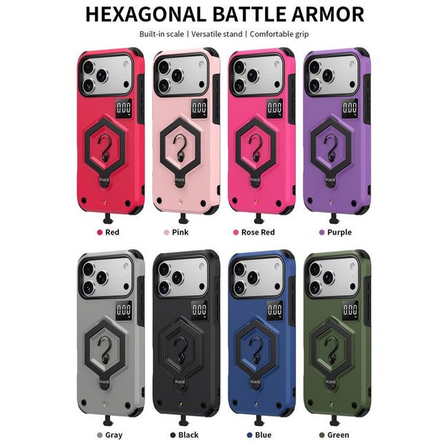 Hexagon Armor Magnetic Holder Weighing Scale Phone Case, For iPhone Air, For iPhone 16 Pro Max, For iPhone 16 Pro