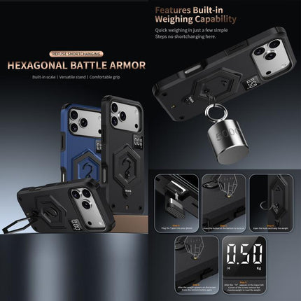 Hexagon Armor Magnetic Holder Weighing Scale Phone Case, For iPhone Air, For iPhone 16 Pro Max, For iPhone 16 Pro