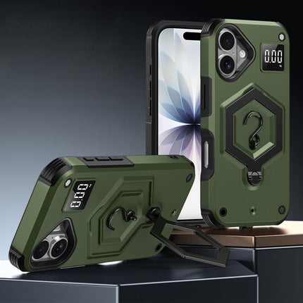 Hexagon Armor Magnetic Holder Weighing Scale Phone Case, For iPhone 16, For iPhone 15 Pro Max, For iPhone 15 Pro