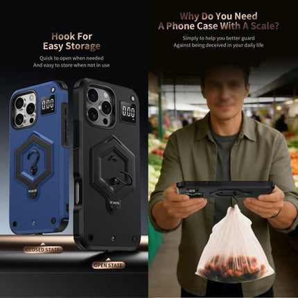 Hexagon Armor Magnetic Holder Weighing Scale Phone Case, For iPhone 15 Plus, For iPhone 15, For iPhone 14 Plus