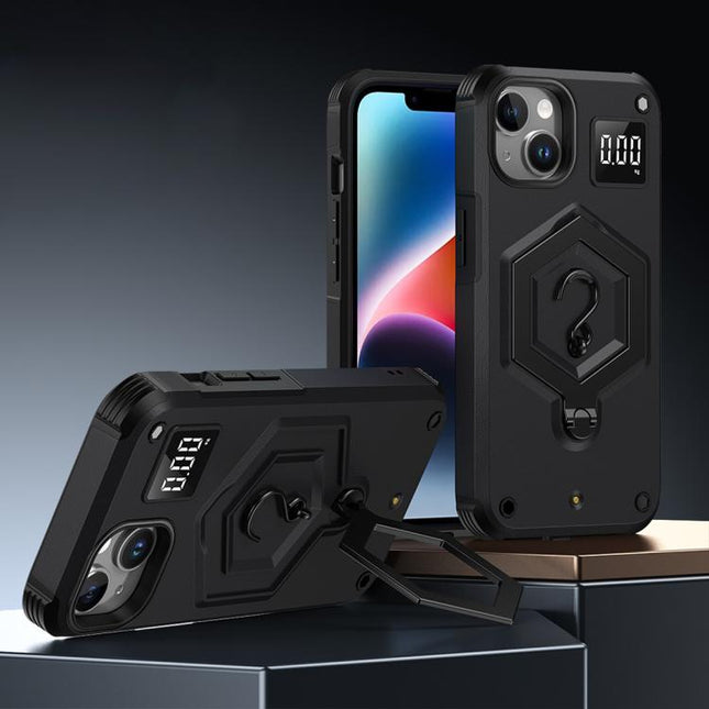 Hexagon Armor Magnetic Holder Weighing Scale Phone Case, For iPhone 15 Plus, For iPhone 15, For iPhone 14 Plus