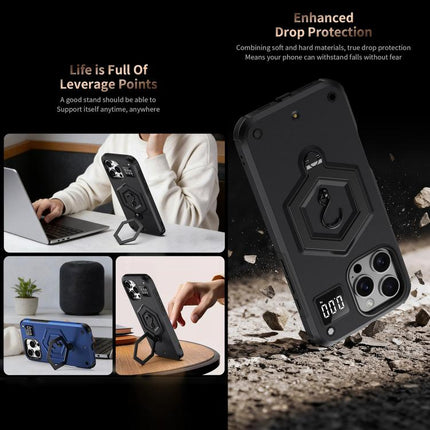 Hexagon Armor Magnetic Holder Weighing Scale Phone Case, For iPhone 14 / 13, For iPhone 14 Pro, For iPhone 14 Pro Max