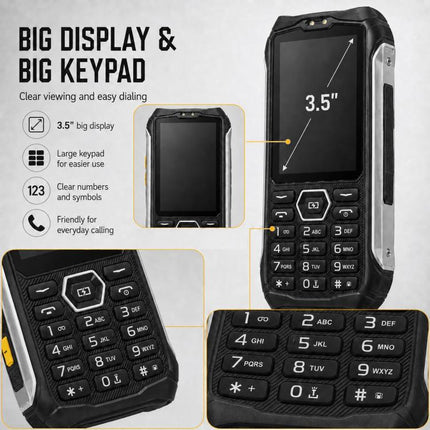 HP336 4G IP68 Rugged Phone, 3.5 inch, 4500mAh Battery, Network: 4G, BT, FM, SOS, Torch, EU Plug, US Plug, UK Plug