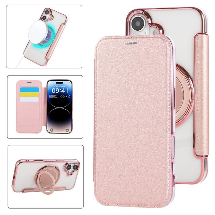 Ultra-thin Rotation Holder Magnetic Plating Vegan Leather Phone Case, For iPhone 17, For iPhone Air, For iPhone 16 Pro Max
