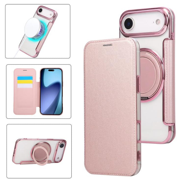 Ultra-thin Rotation Holder Magnetic Plating Vegan Leather Phone Case, For iPhone 17, For iPhone Air, For iPhone 16 Pro Max